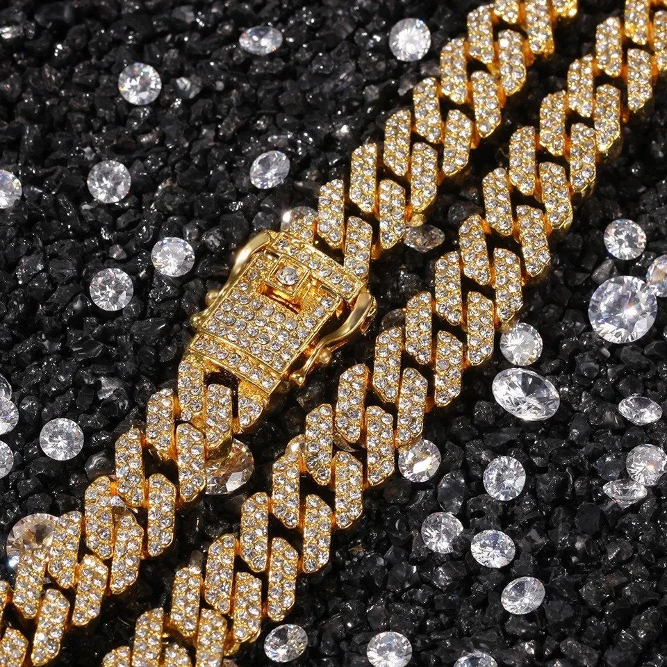 pink cuban chain necklace, blinged iced cuban necklace , Micro Paved 12mm S-Link Miami Cuban Necklaces Hiphop Men and women Iced necklace