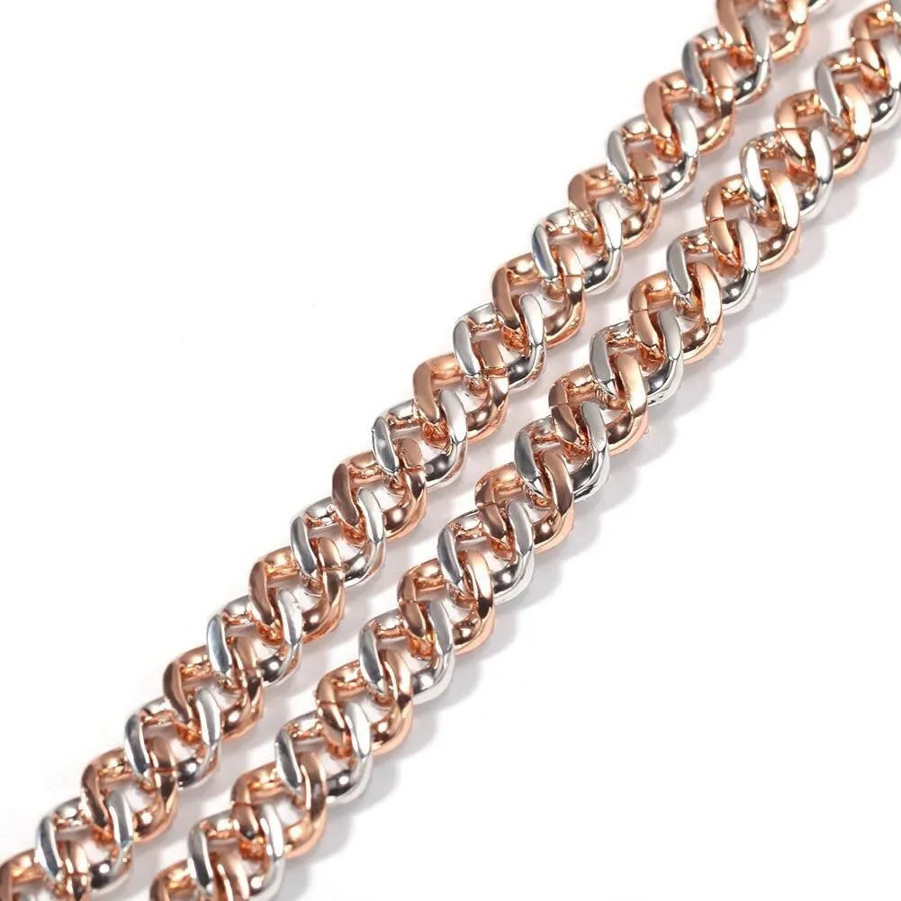 Pink cuban Choker Necklace ,Silver /rose Gold Cuban Link With White &Pink Cubic Zirconia Chain Jewelry , pink cz choker , bling choker