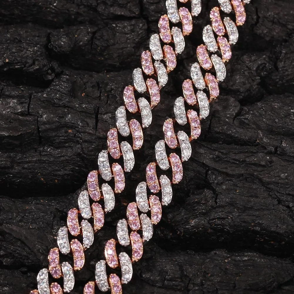 Pink cuban Choker Necklace ,Silver /rose Gold Cuban Link With White &Pink Cubic Zirconia Chain Jewelry , pink cz choker , bling choker