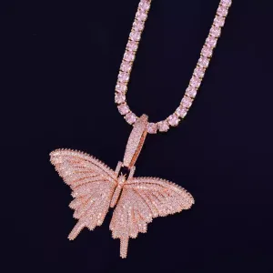 pink Iced butterfly necklace , pink bling out butterfly , butterfly 5m tennis necklace,tennis necklace cz butterfly pendant , lavishluxxshop