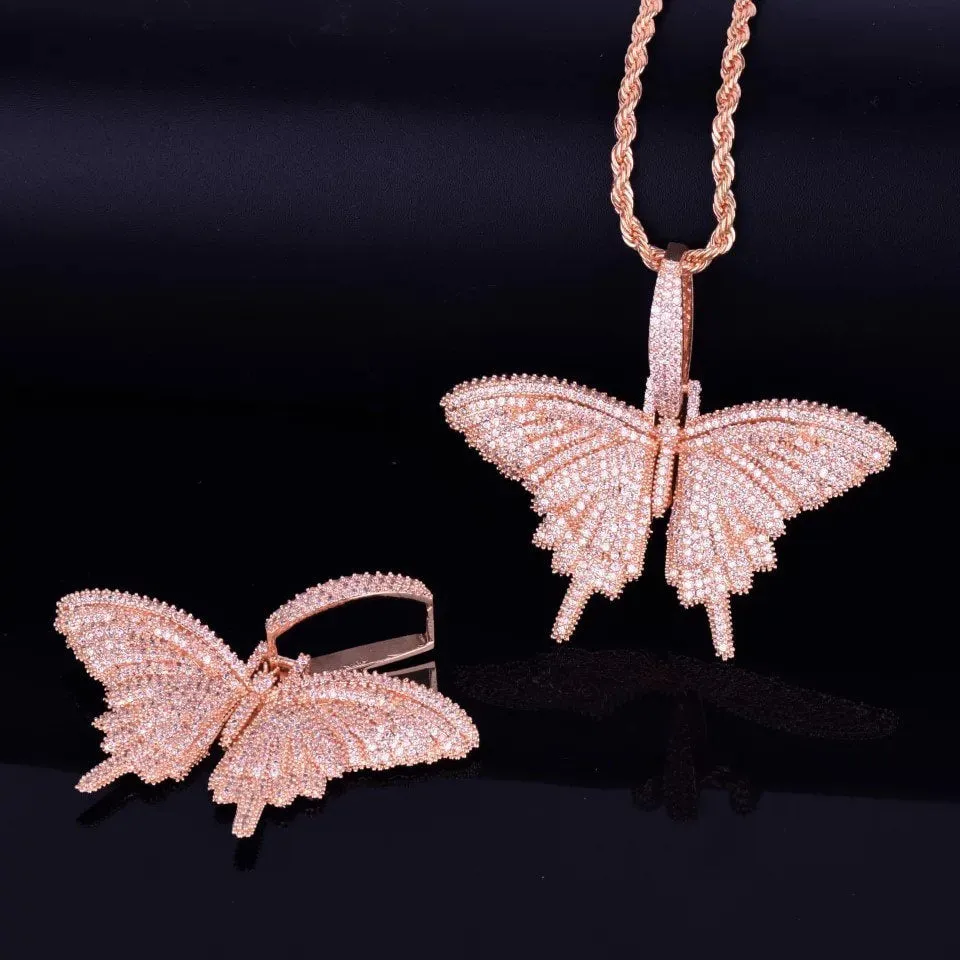 pink Iced butterfly necklace , pink bling out butterfly , butterfly 5m tennis necklace,tennis necklace cz butterfly pendant , lavishluxxshop