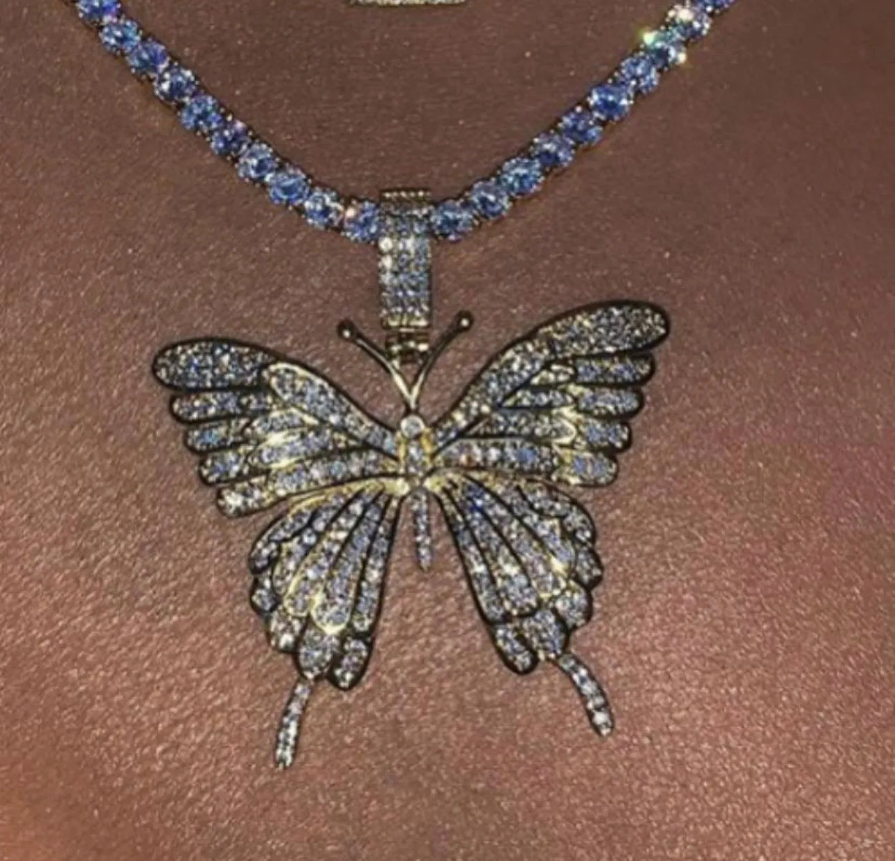 pink tennis Iced butterfly necklace , pink bling out butterfly ,  5m tennis necklace,tennis necklace cz butterfly pendant , lavishluxxshop