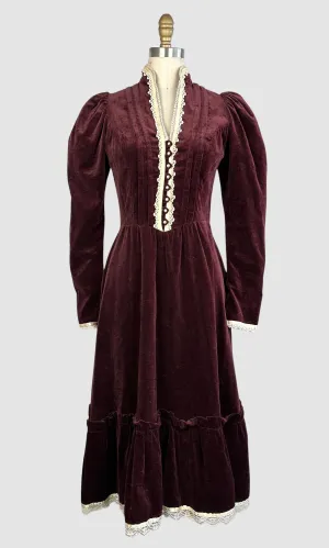 PRAIRIE TALE 70s Gunne Sax Victorian Style Velveteen Dress •  Small