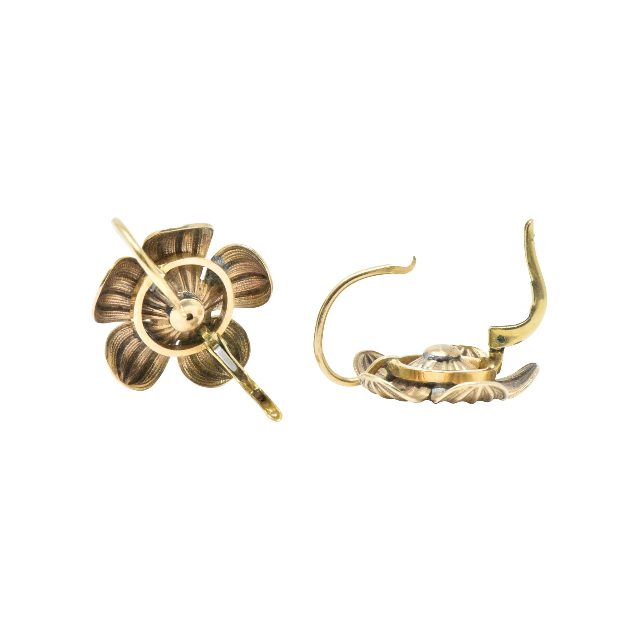 Pretty Diamond & 14K Gold Victorian Flower Earrings