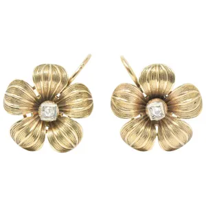 Pretty Diamond & 14K Gold Victorian Flower Earrings