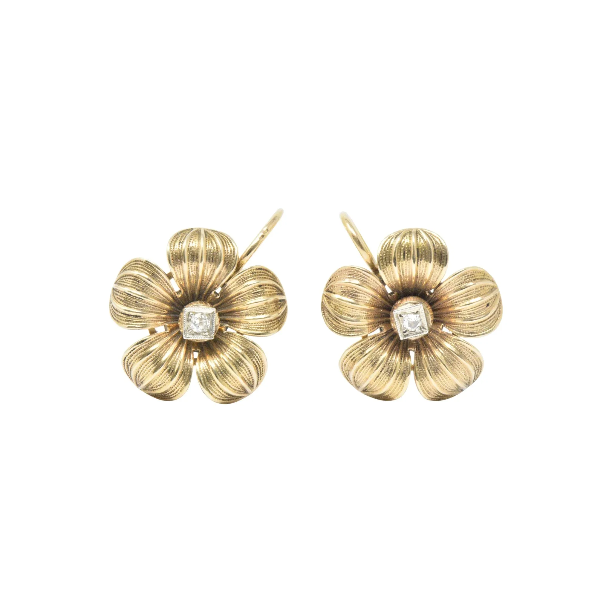 Pretty Diamond & 14K Gold Victorian Flower Earrings