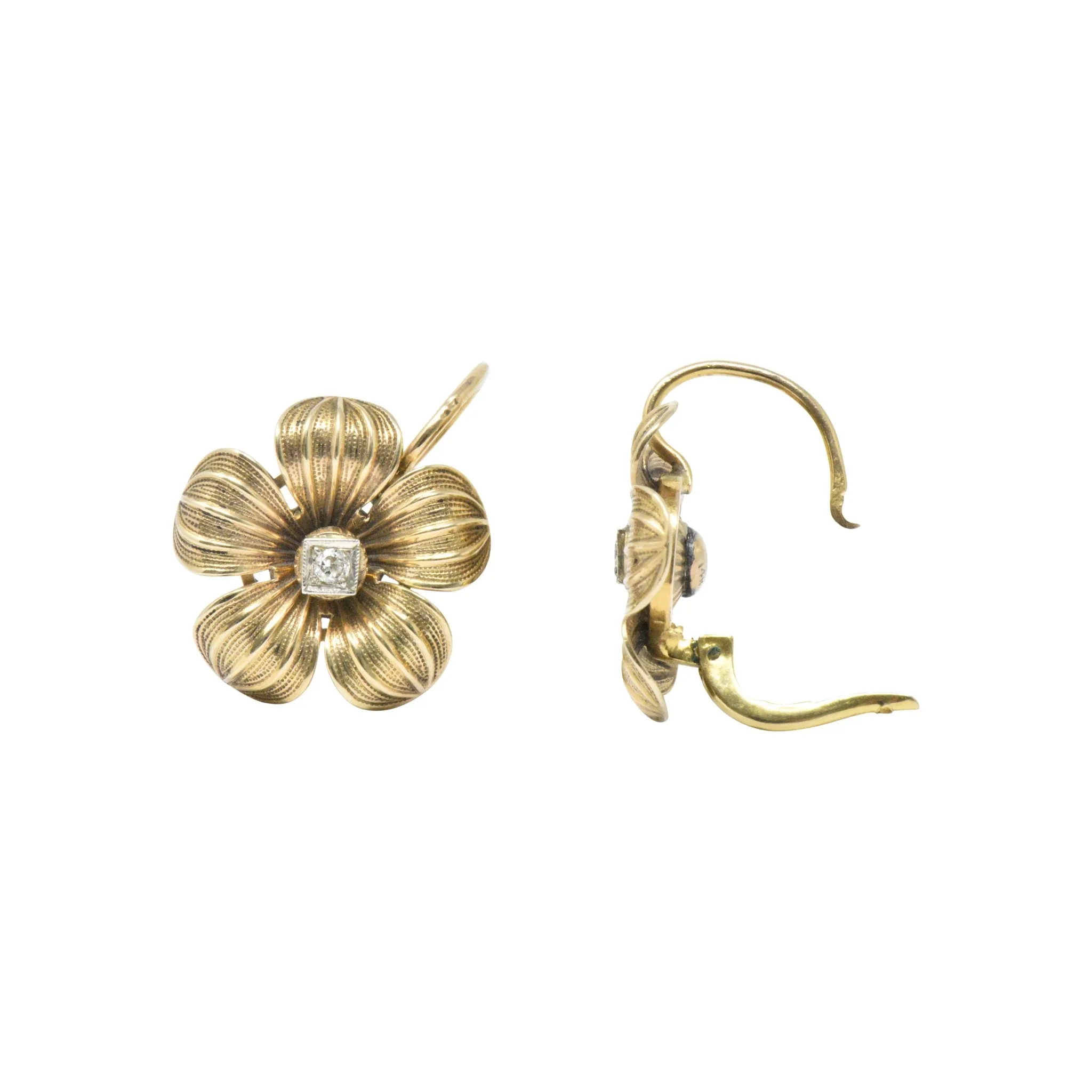 Pretty Diamond & 14K Gold Victorian Flower Earrings