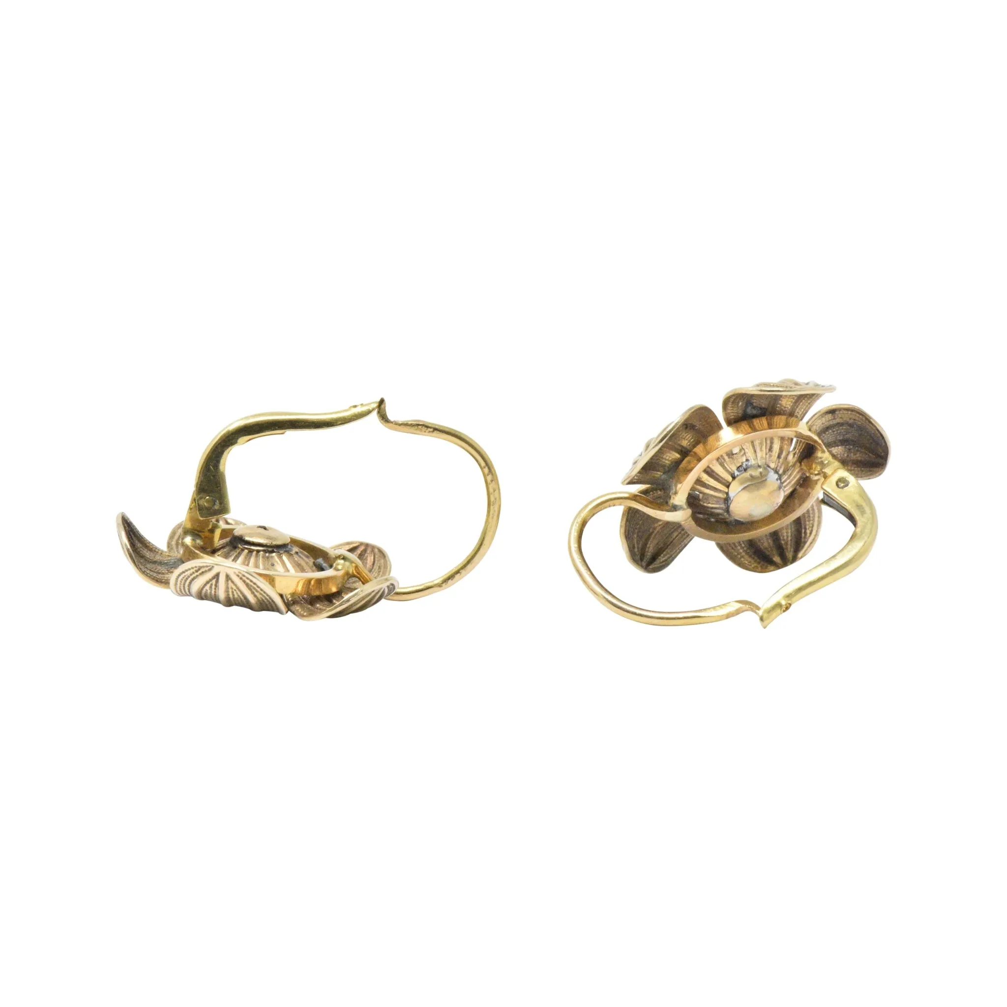 Pretty Diamond & 14K Gold Victorian Flower Earrings