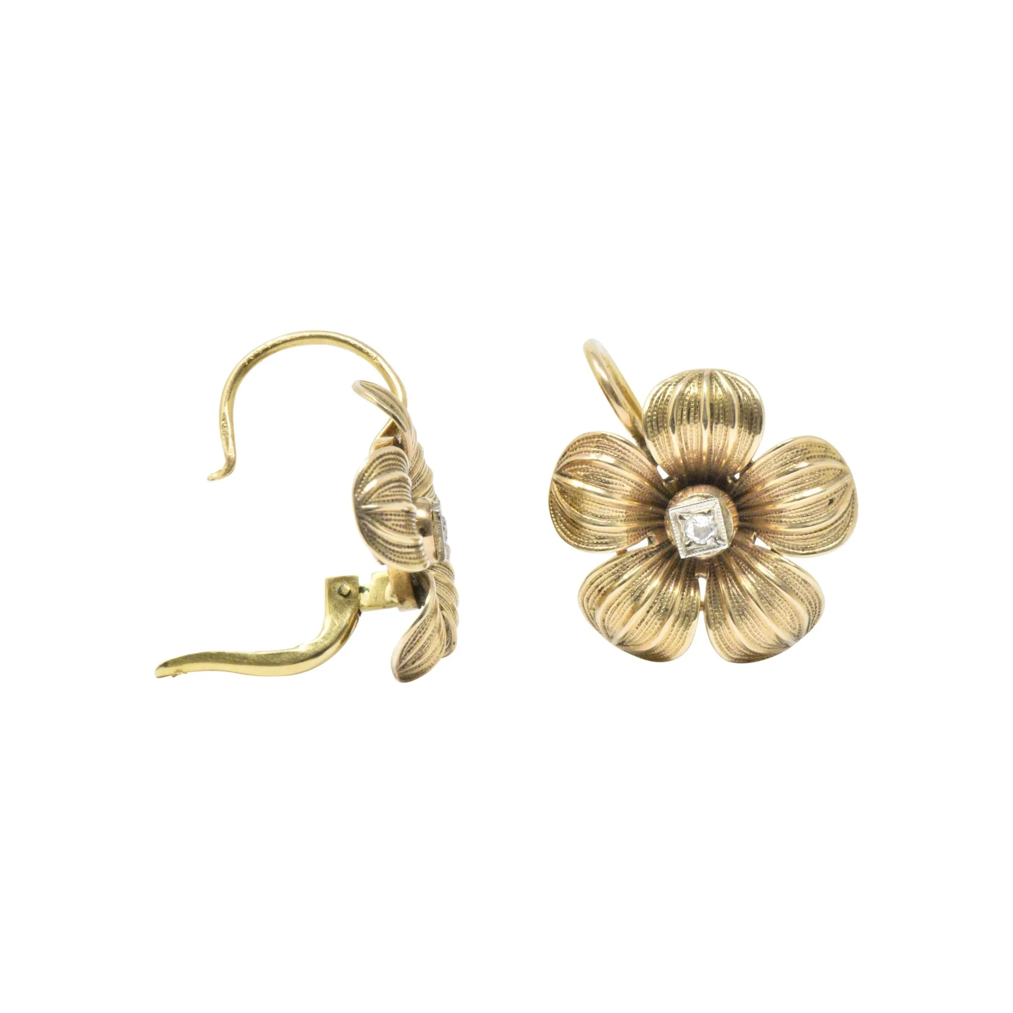 Pretty Diamond & 14K Gold Victorian Flower Earrings