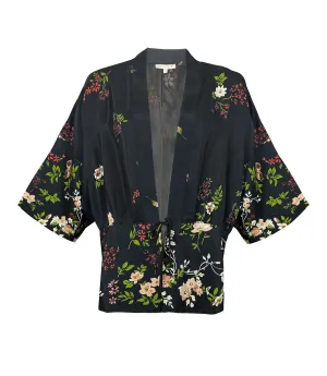 Printed Pleated Robe - Black Enchanted Garden Print