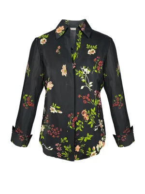 Printed Runway Shirt - Black Enchanted Garden Print