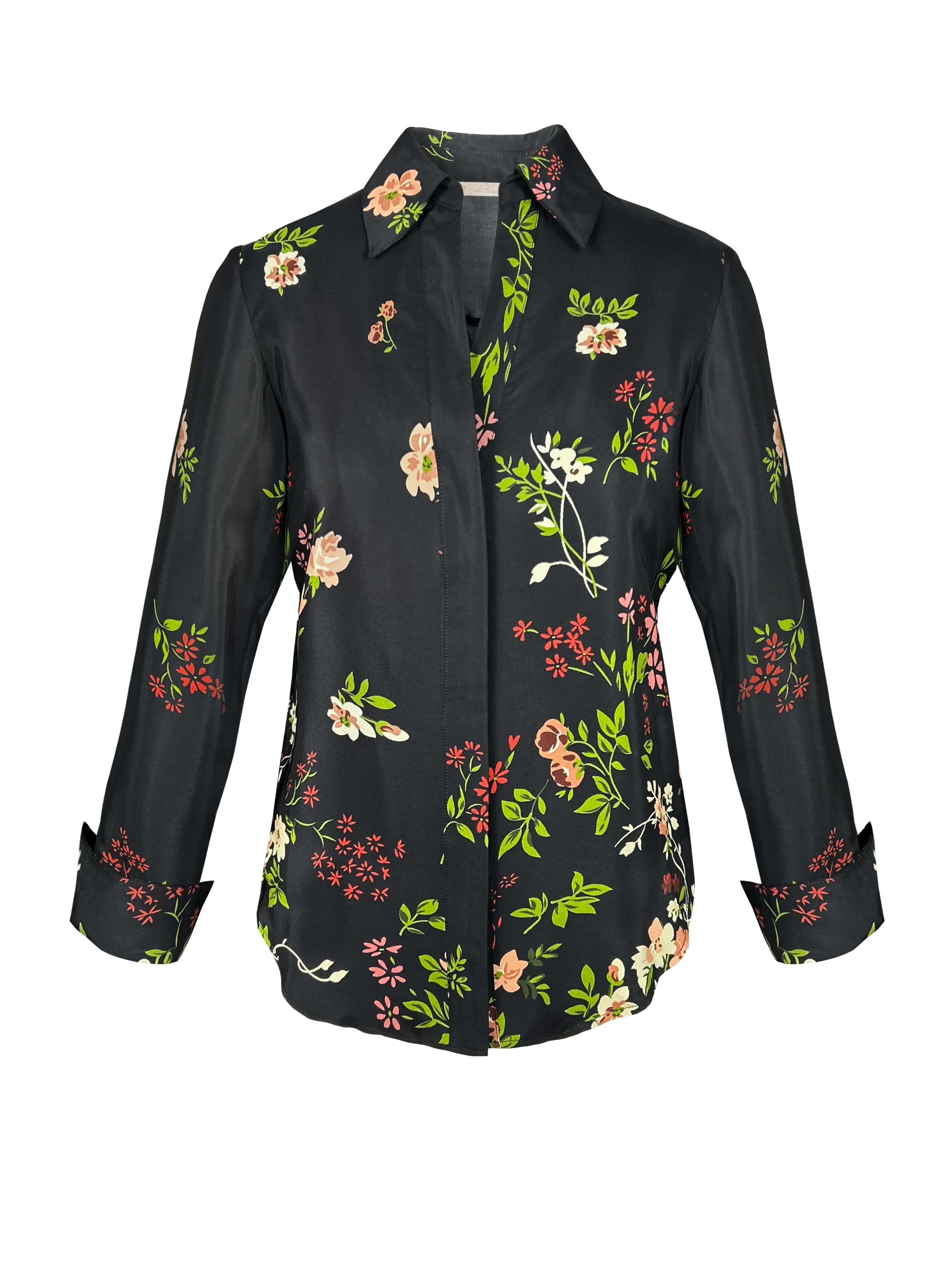 Printed Runway Shirt - Black Enchanted Garden Print