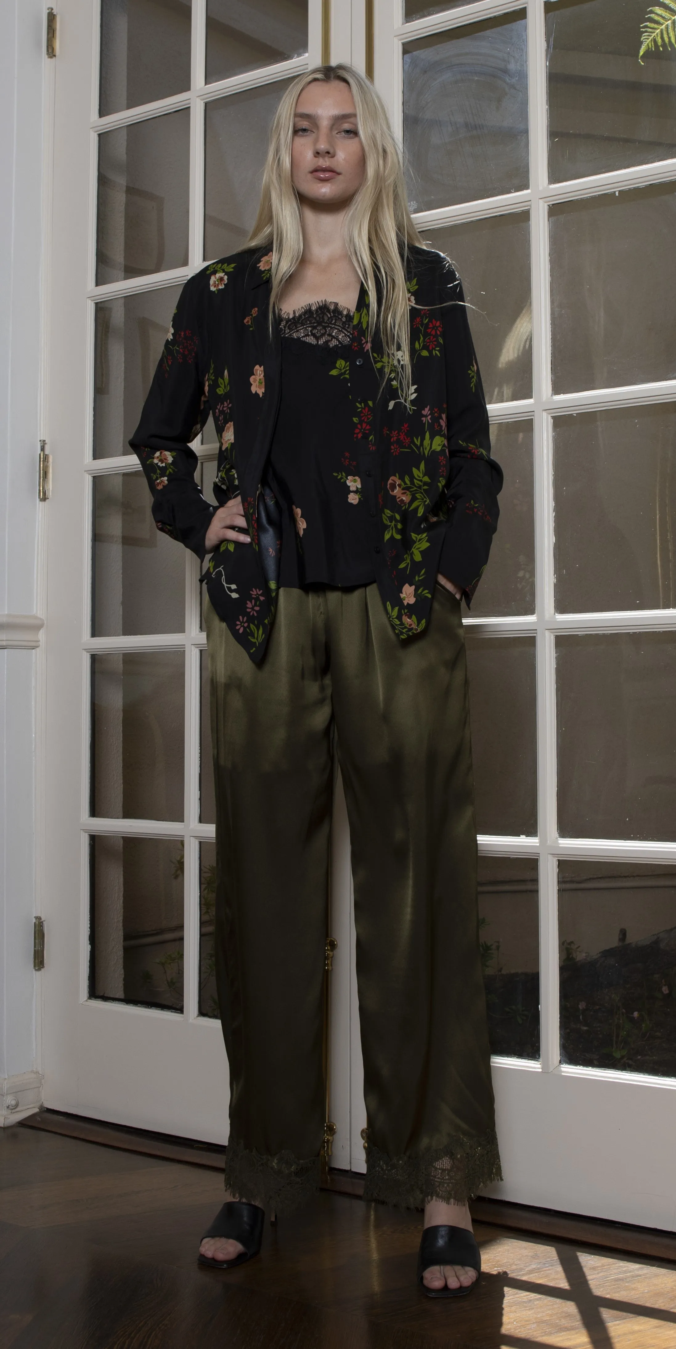 Printed Runway Shirt - Black Enchanted Garden Print