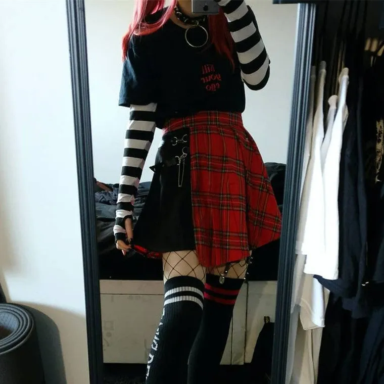 Punk plaid irregular hip hop skirt yc22194