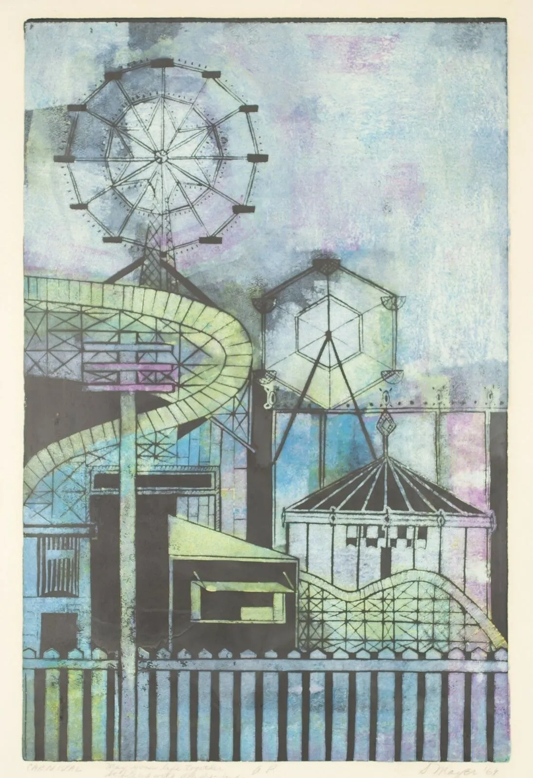 "Carnival II" by Sondra Mayer Framed Lithograph on Paper Artist Proof