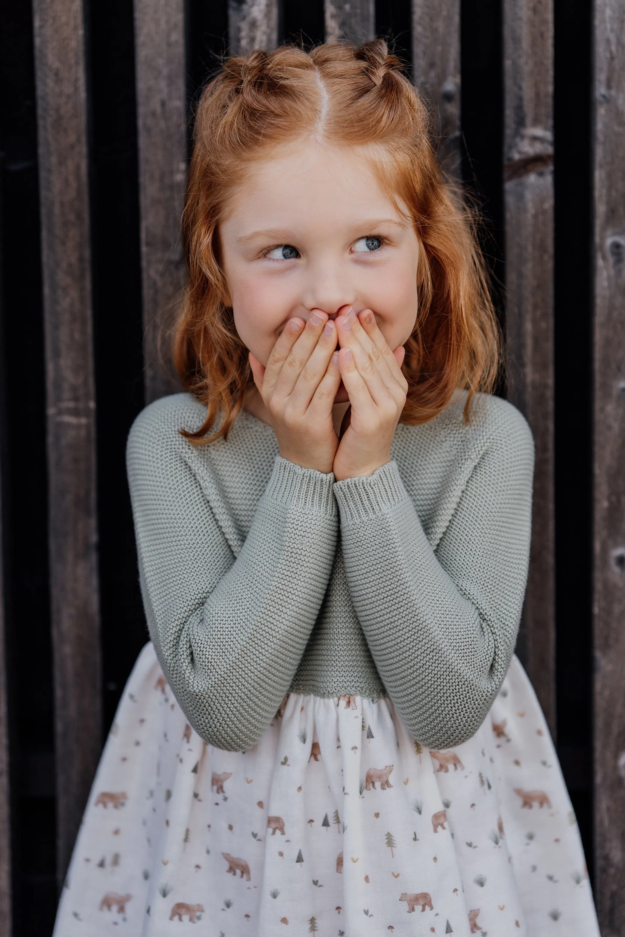"Joana" Sage Green Half Knit Bear Dress