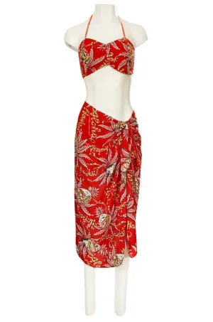 Rare 1930s 1940s Hawaiian Novelty Print Sarong & Halter Set w Fused Sequins