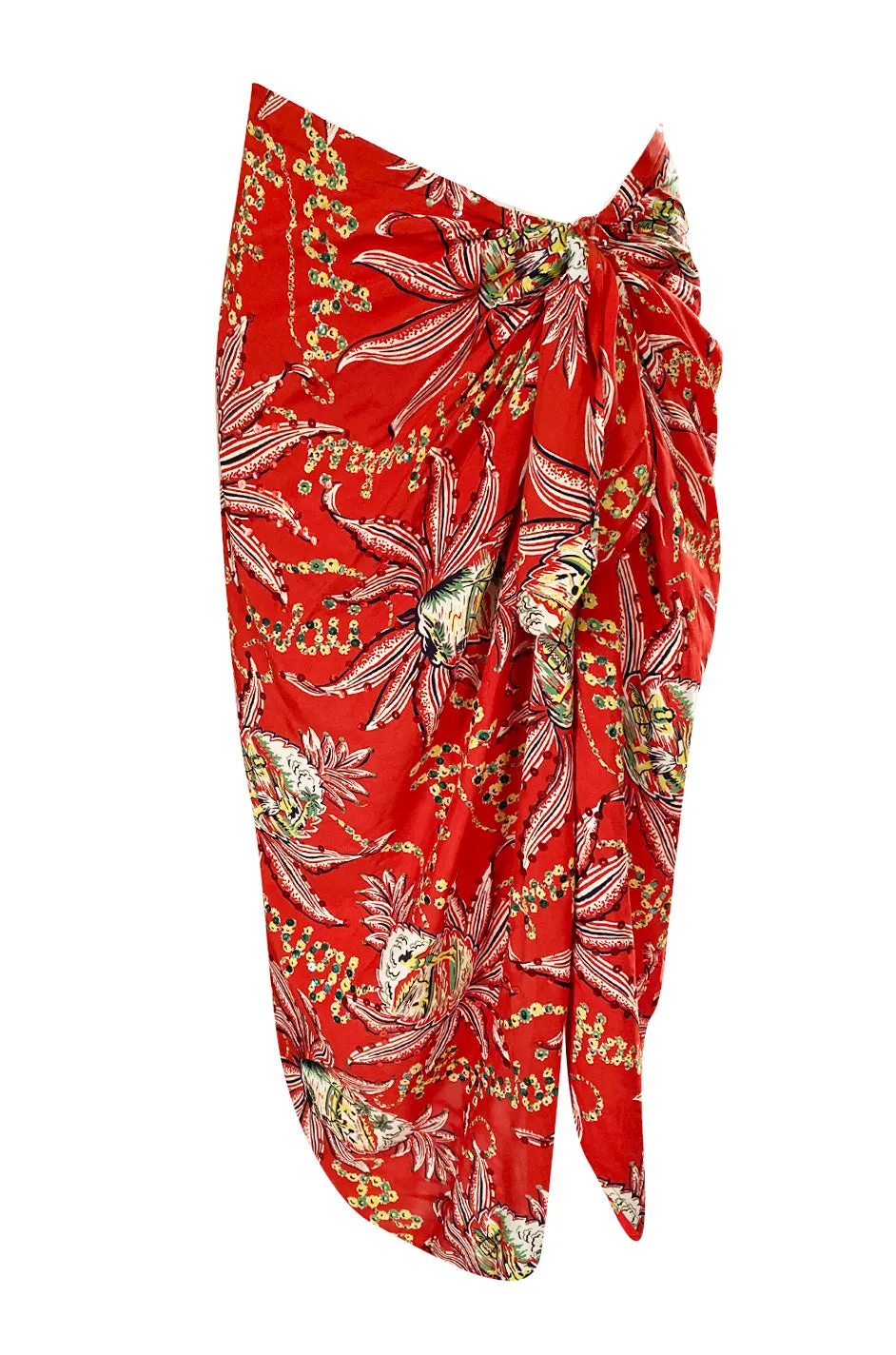 Rare 1930s 1940s Hawaiian Novelty Print Sarong & Halter Set w Fused Sequins