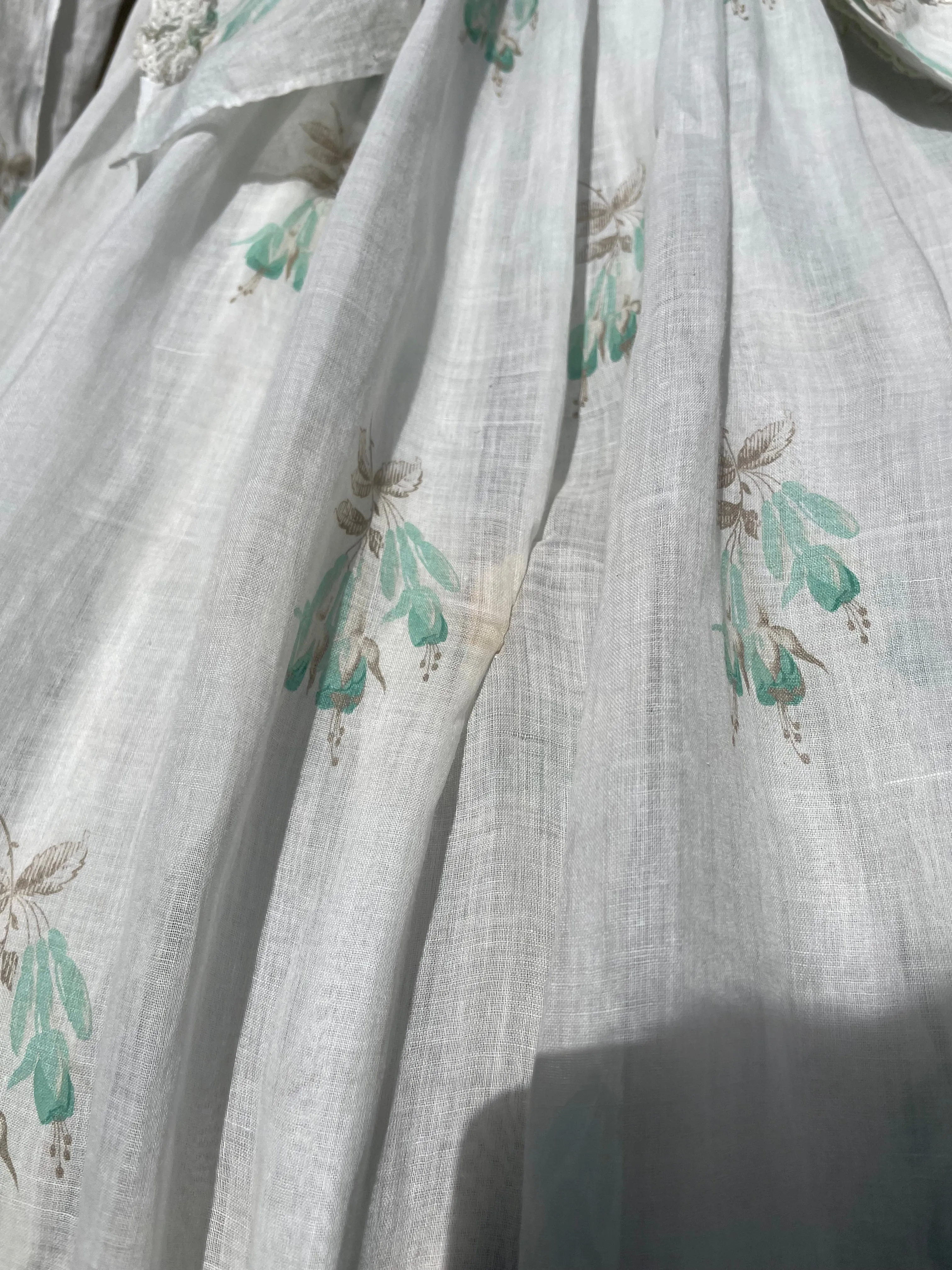 Rare Civil War Era Fine Printed Muslin Afternoon Dress