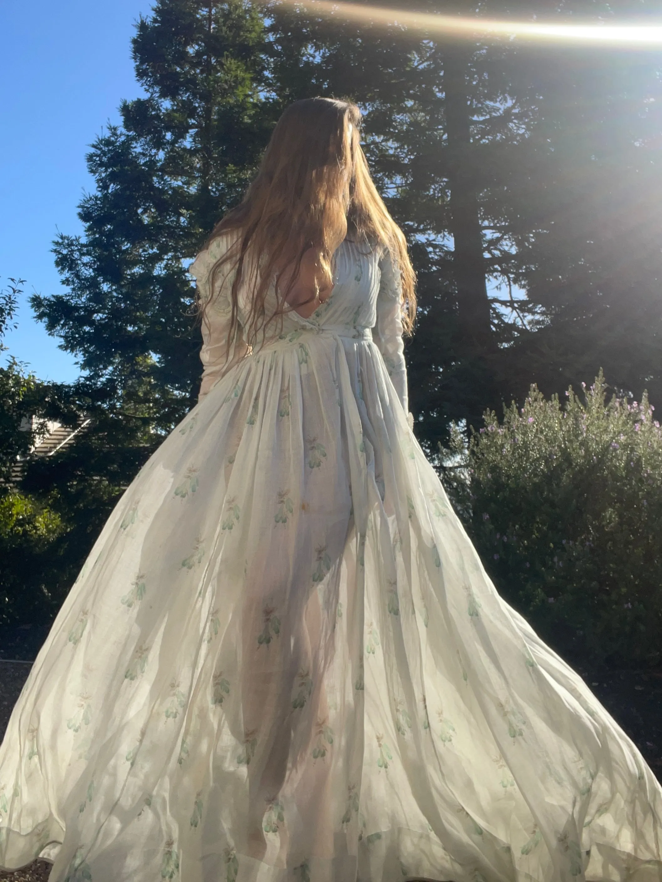 Rare Civil War Era Fine Printed Muslin Afternoon Dress