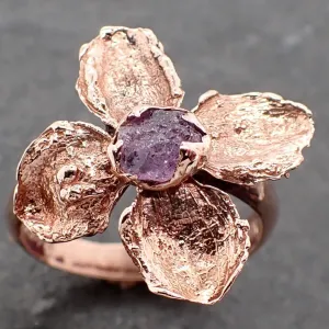 real flower and purple sapphire 14k rose gold wedding engagement ring enchanted garden floral ring byangeline 2500 Alternative Engagement