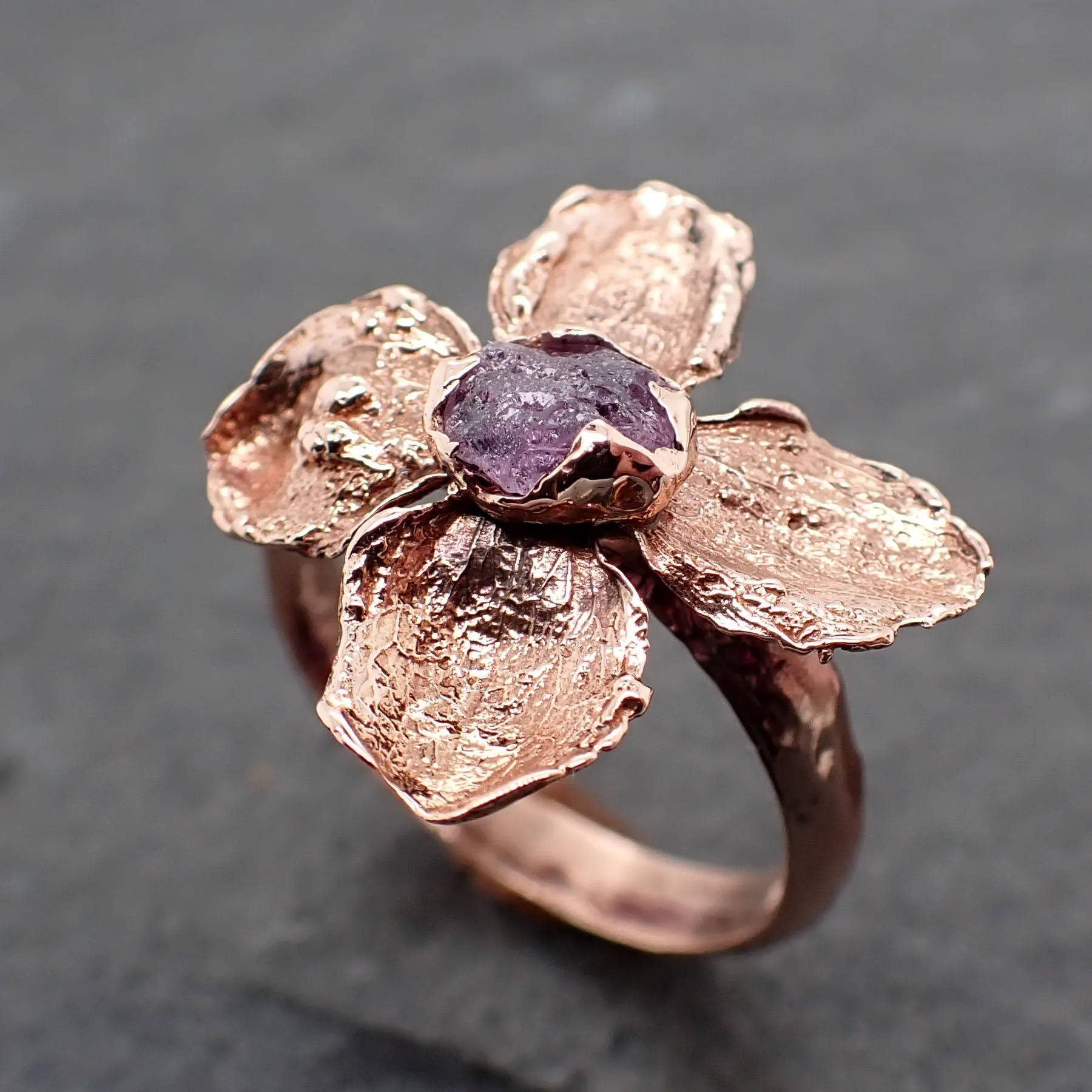 real flower and purple sapphire 14k rose gold wedding engagement ring enchanted garden floral ring byangeline 2500 Alternative Engagement