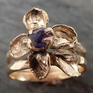 real flower and purple sapphire 18k yellow gold set wedding engagement ring enchanted garden floral ring byangeline 2981 Alternative Engagement