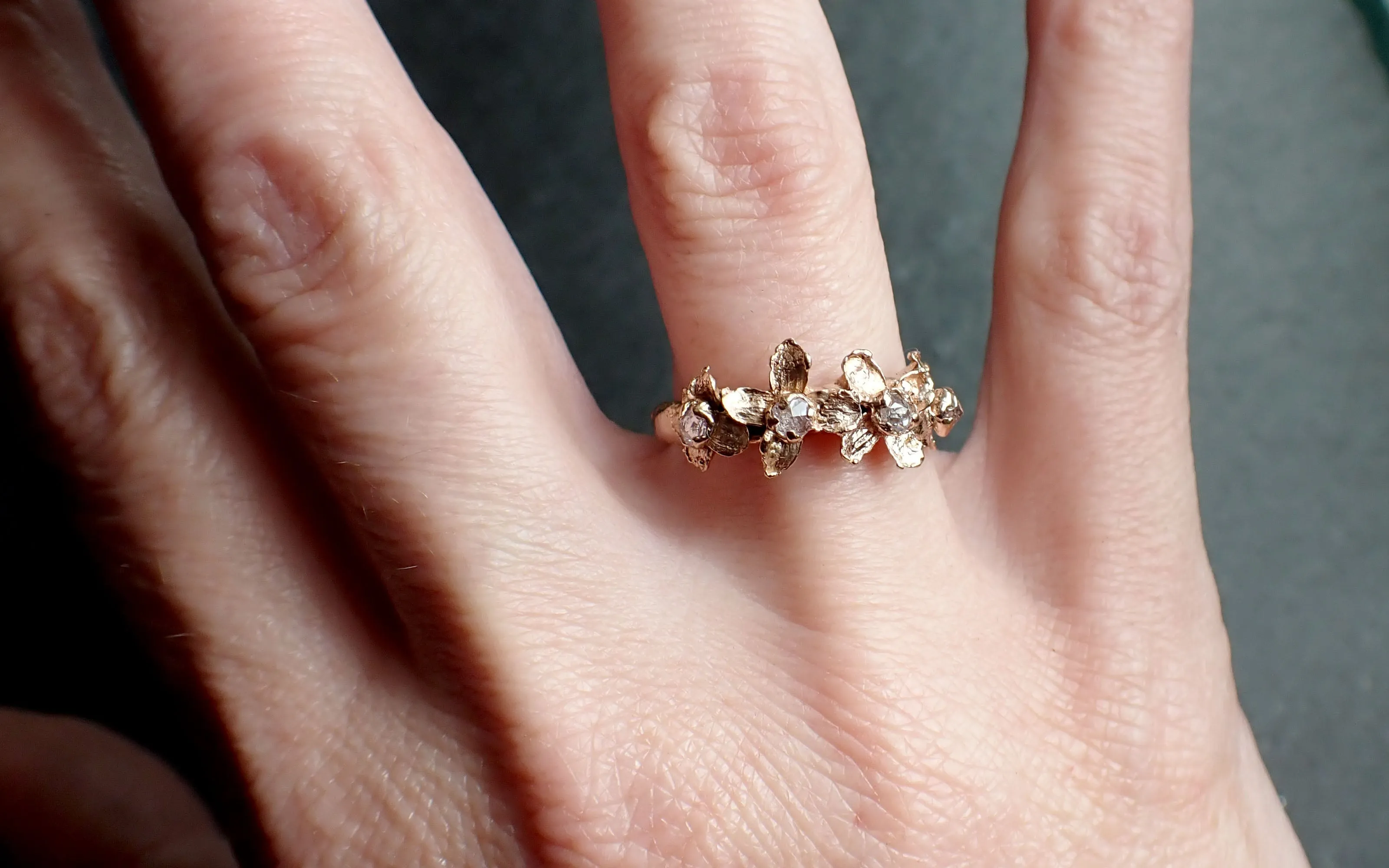 real flower and rubies 14k rose gold wedding engagement ring enchanted garden floral ring byangeline 2499_custom_ruby Alternative Engagement