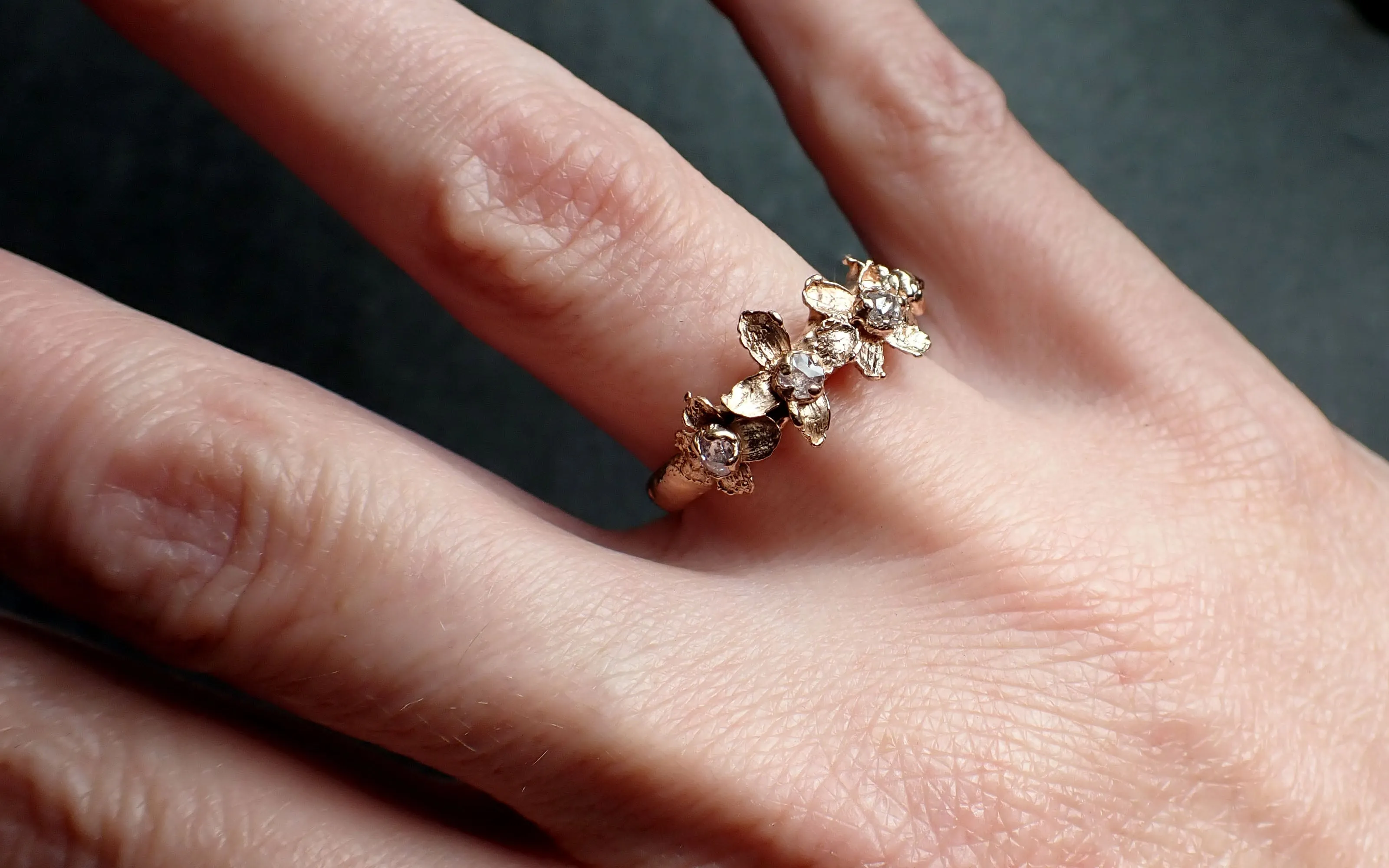 real flower and rubies 14k rose gold wedding engagement ring enchanted garden floral ring byangeline 2499_custom_ruby Alternative Engagement