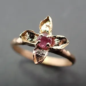 real lilac flower casting with faceted rubies 14k yellow gold solitaire enchanted garden floral ring byangeline 3377 Alternative Engagement