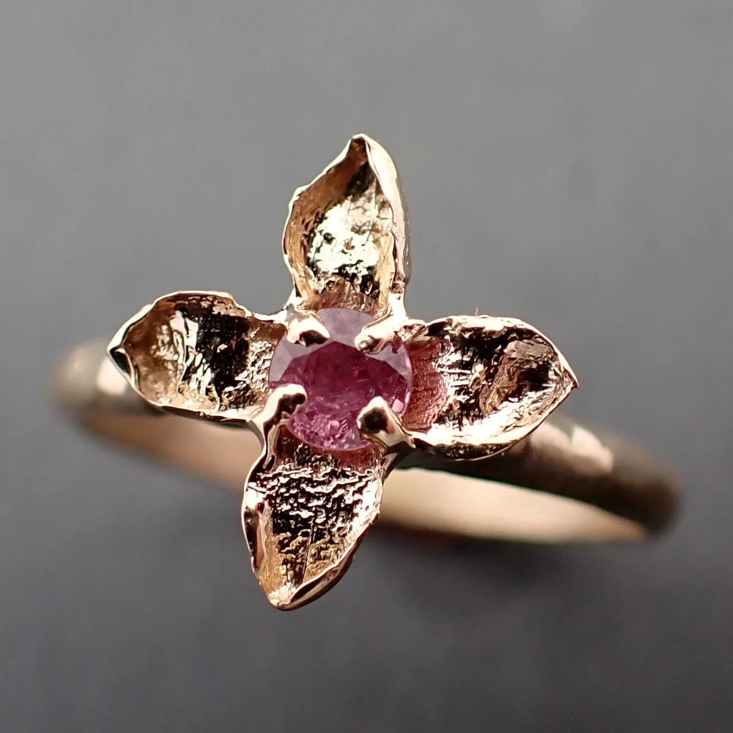 real lilac flower casting with faceted rubies 14k yellow gold solitaire enchanted garden floral ring byangeline 3377 Alternative Engagement