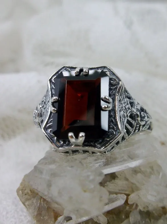 Red Garnet Ring, Natural or Simulated Gem, Lovely Rectangle Edwardian Jewelry #D148