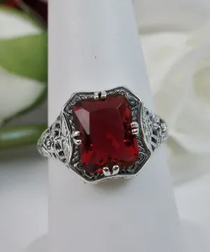 Red Garnet Ring, Natural or Simulated Gem, Lovely Rectangle Edwardian Jewelry #D148