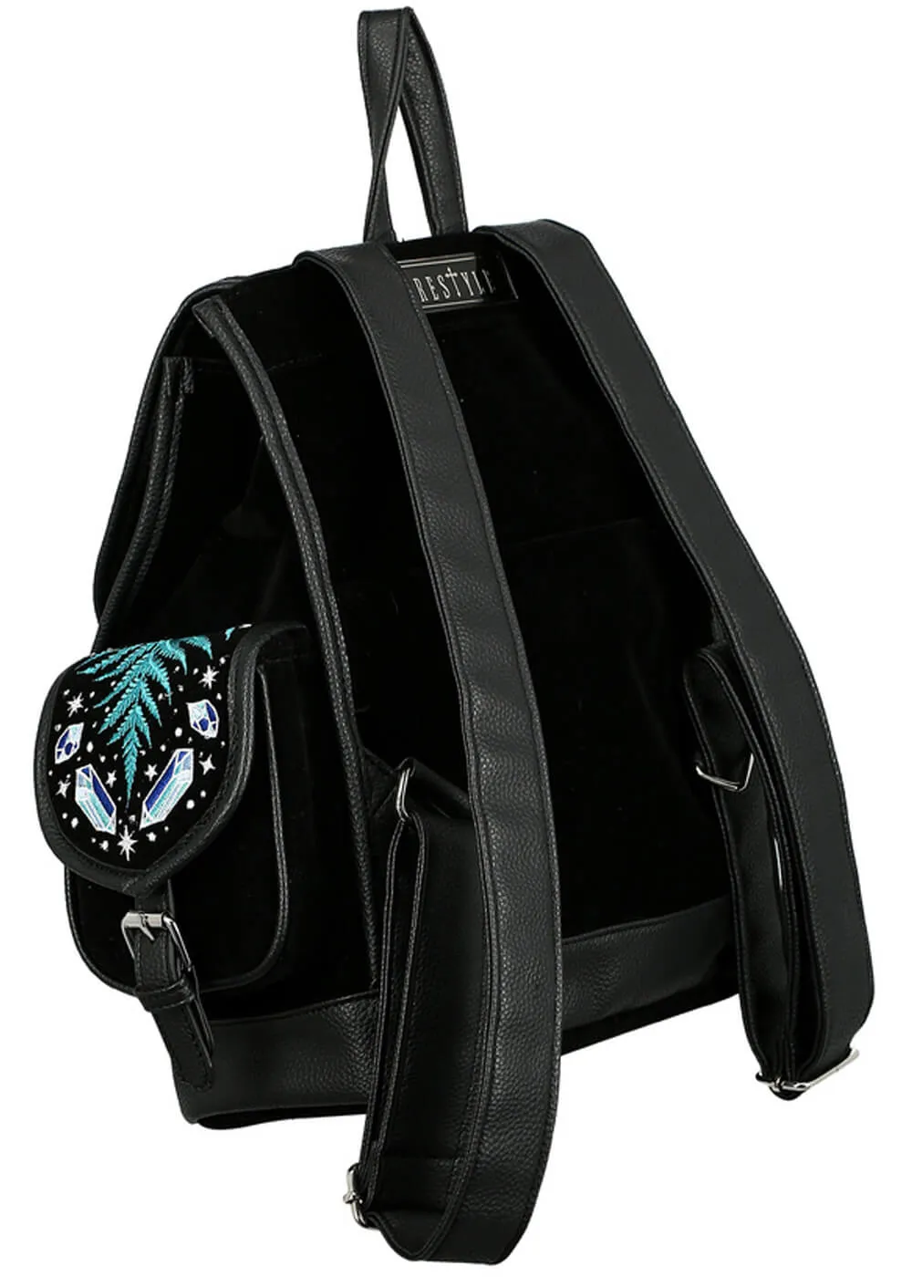 Restyle Enchanted Forest Moth Fern Embroidery Backpack Black
