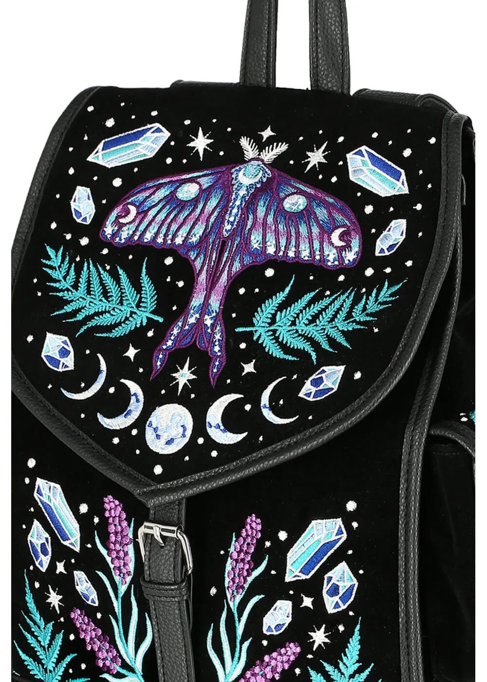 Restyle Enchanted Forest Moth Fern Embroidery Backpack Black