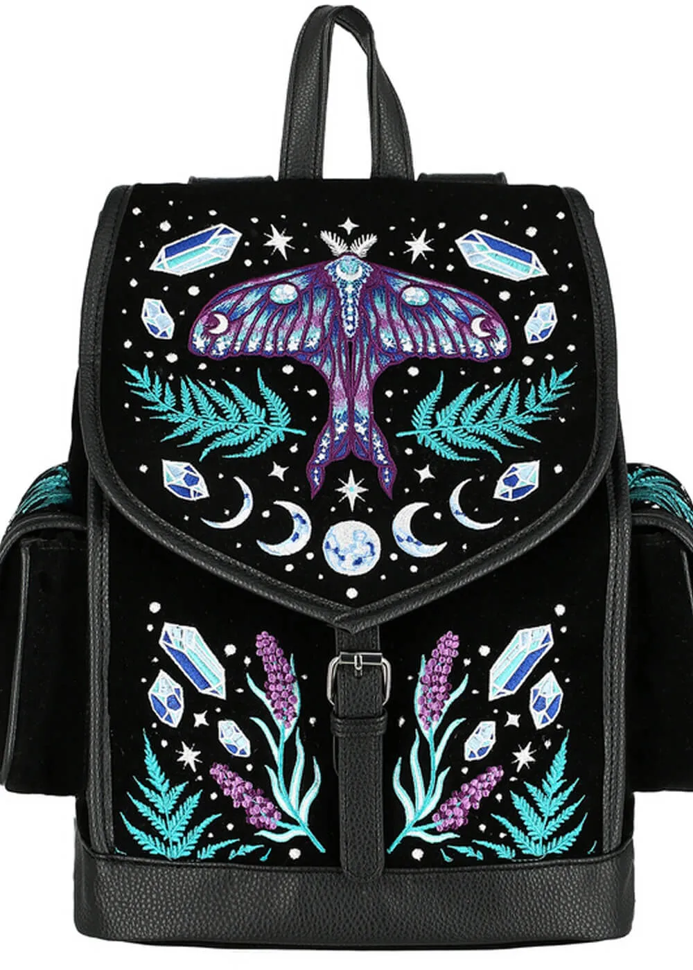 Restyle Enchanted Forest Moth Fern Embroidery Backpack Black