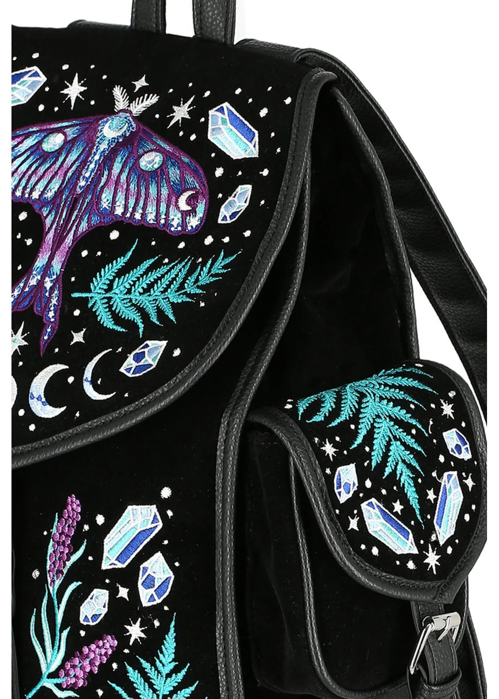 Restyle Enchanted Forest Moth Fern Embroidery Backpack Black