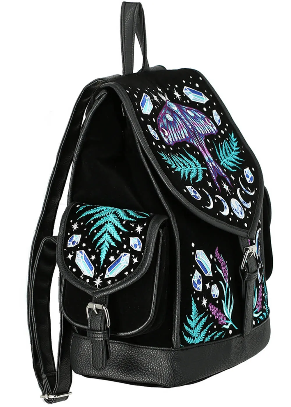 Restyle Enchanted Forest Moth Fern Embroidery Backpack Black