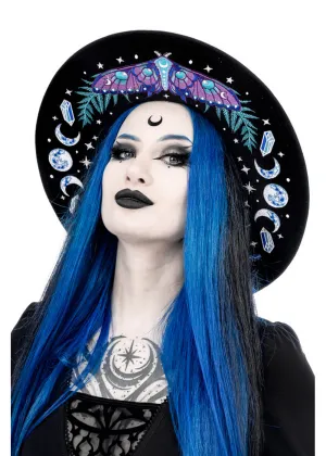 Restyle Enchanted Forest Moth Fern Embroidery Hat Black