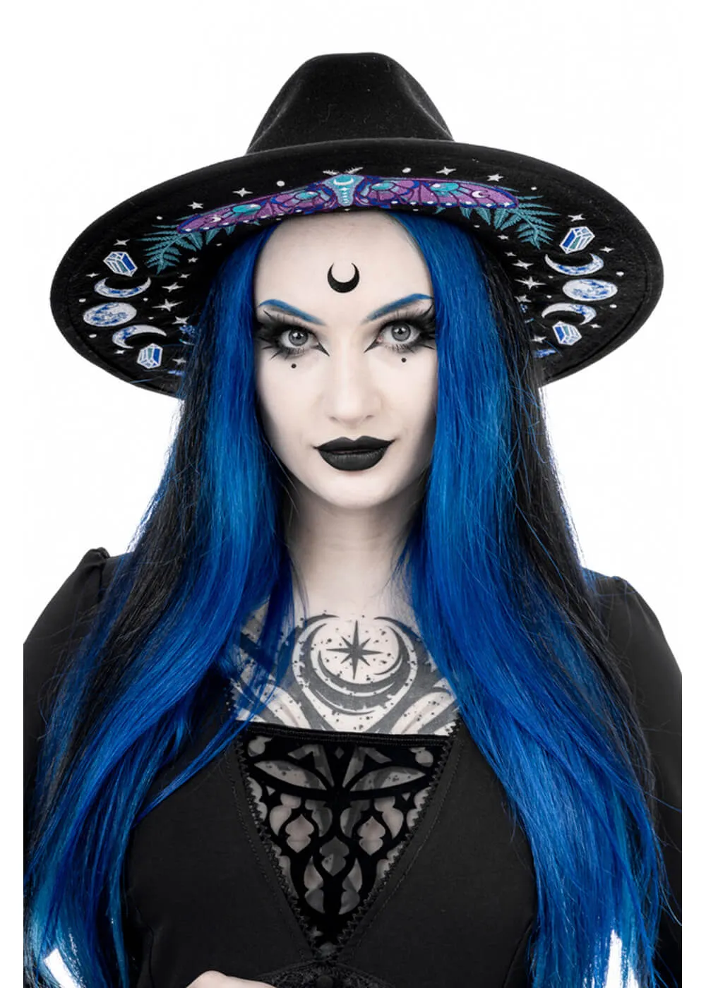 Restyle Enchanted Forest Moth Fern Embroidery Hat Black