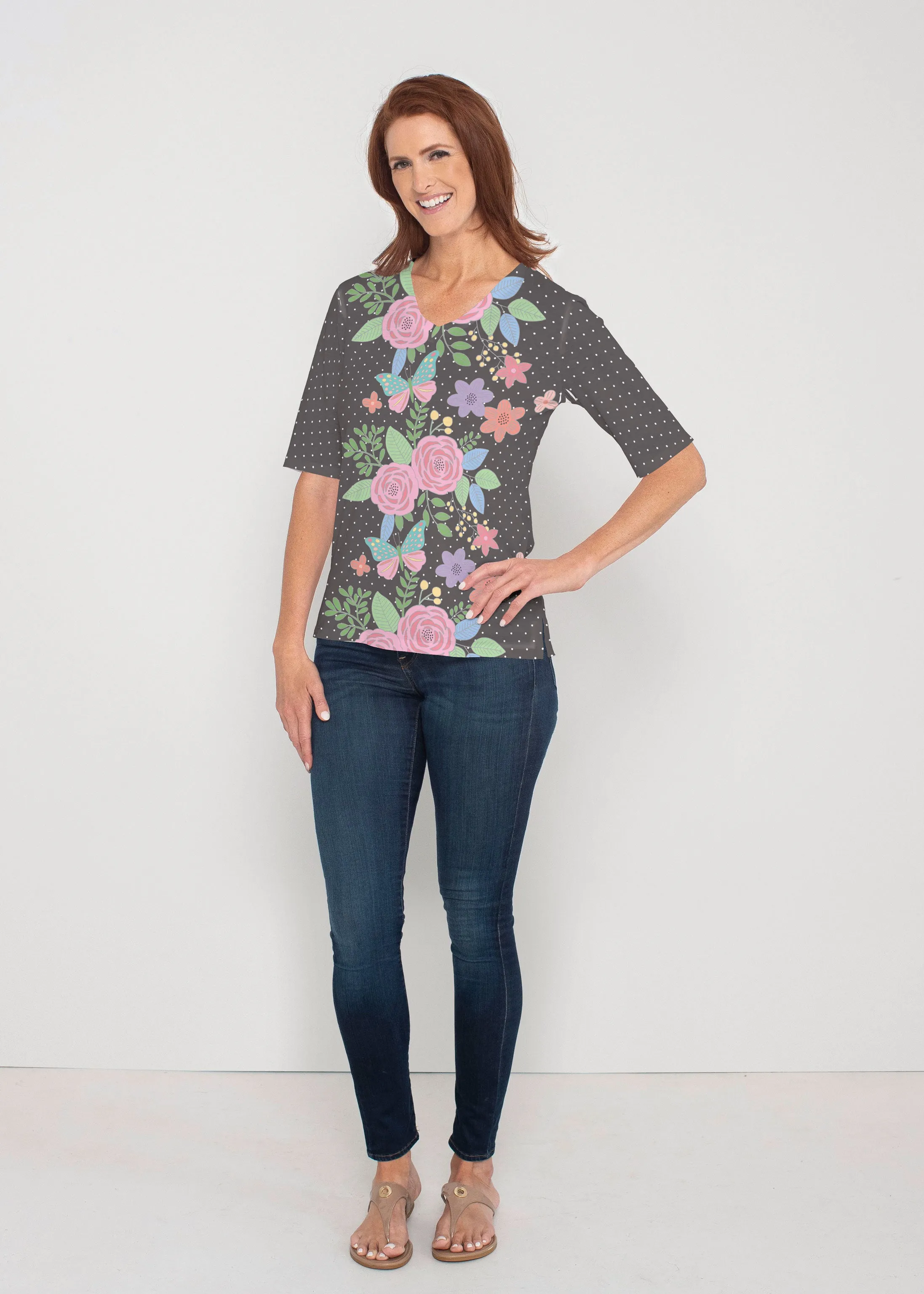Rosalyn (14298) ~ Signature Elbow Sleeve V-Neck Top