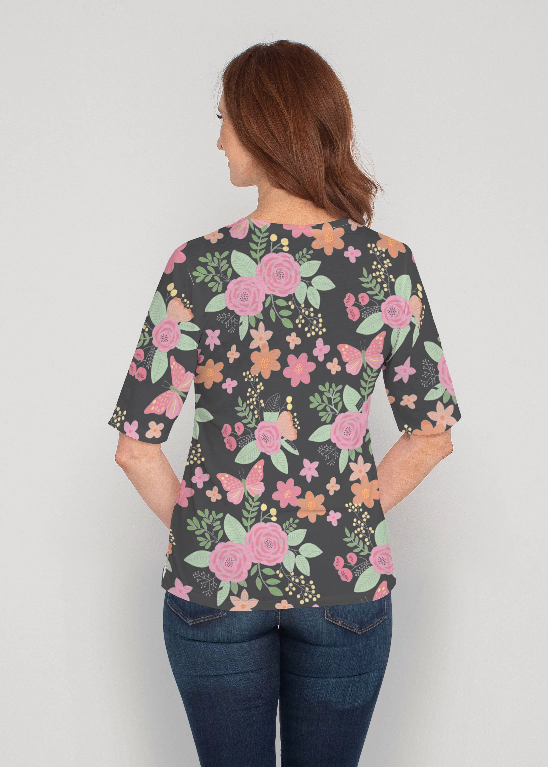 Rosalyn (14298) ~ Signature Elbow Sleeve V-Neck Top