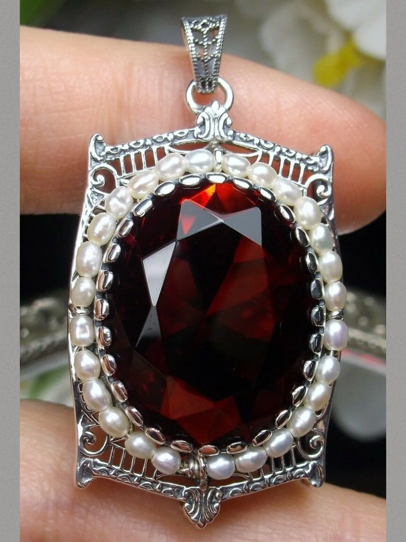 Ruby Pendant, Victorian Revival Jewelry #P55