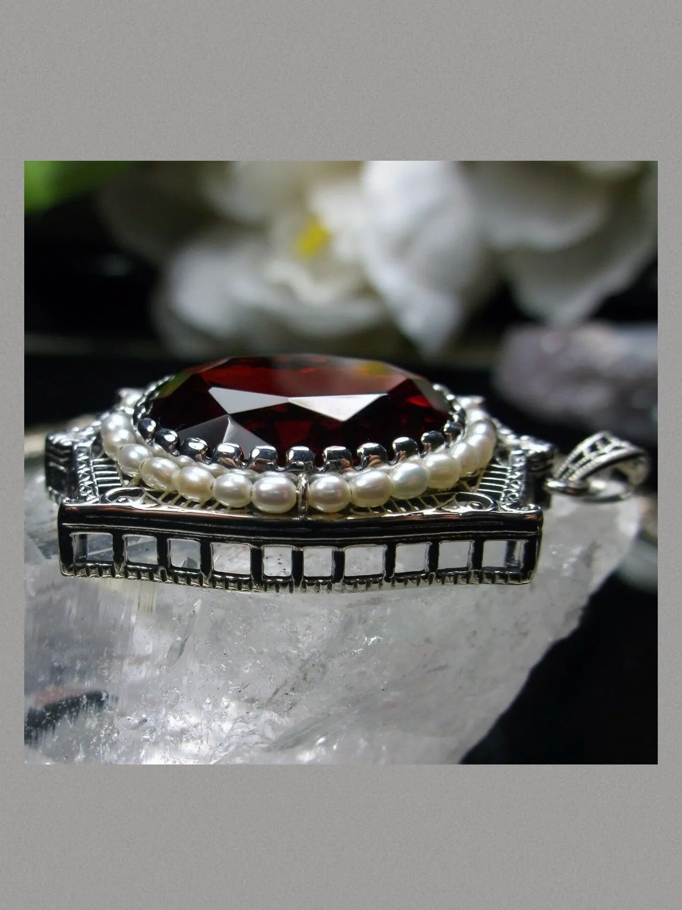 Ruby Pendant, Victorian Revival Jewelry #P55