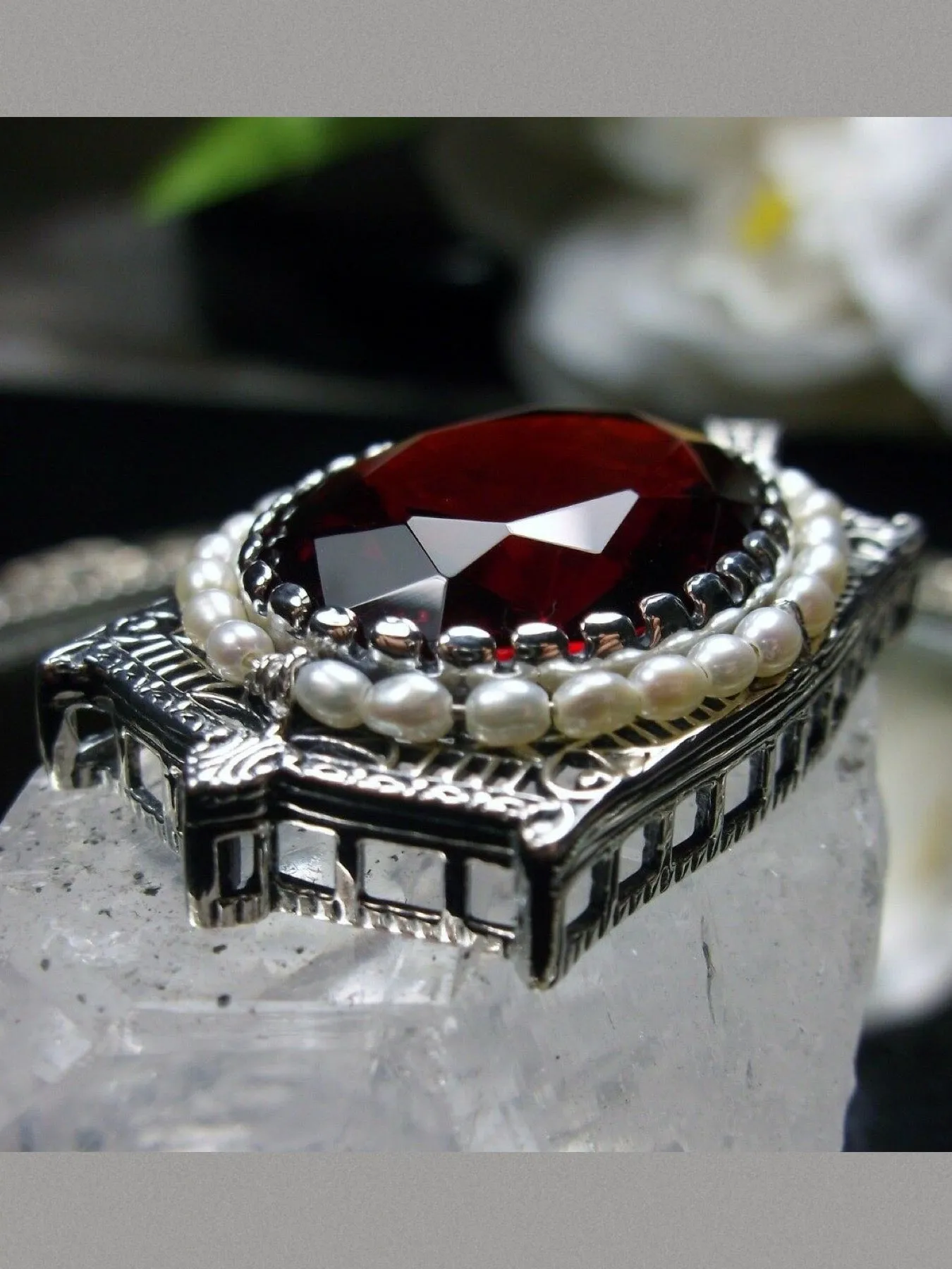 Ruby Pendant, Victorian Revival Jewelry #P55
