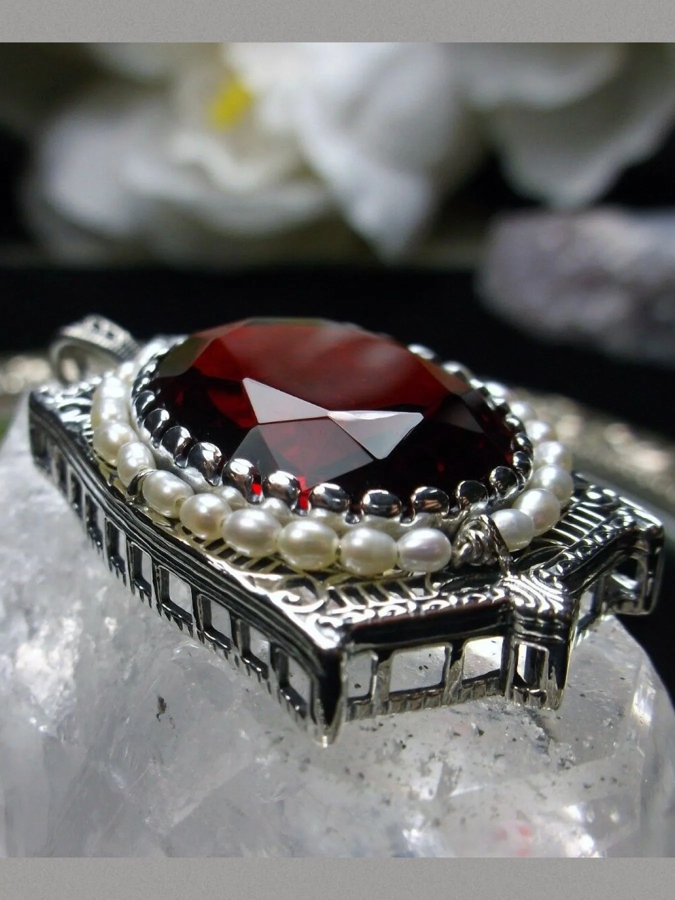 Ruby Pendant, Victorian Revival Jewelry #P55