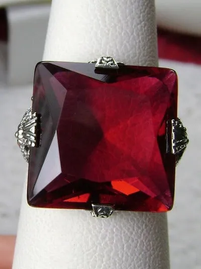 Ruby Ring, Size 7.5, 12ct Square Gem, Victorian Jewelry #D77 - Ready to Ship