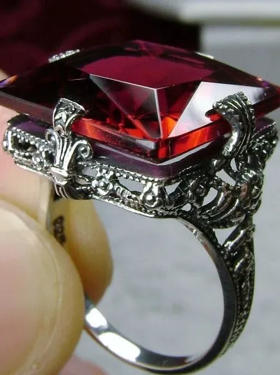 Ruby Ring, Size 7.5, 12ct Square Gem, Victorian Jewelry #D77 - Ready to Ship