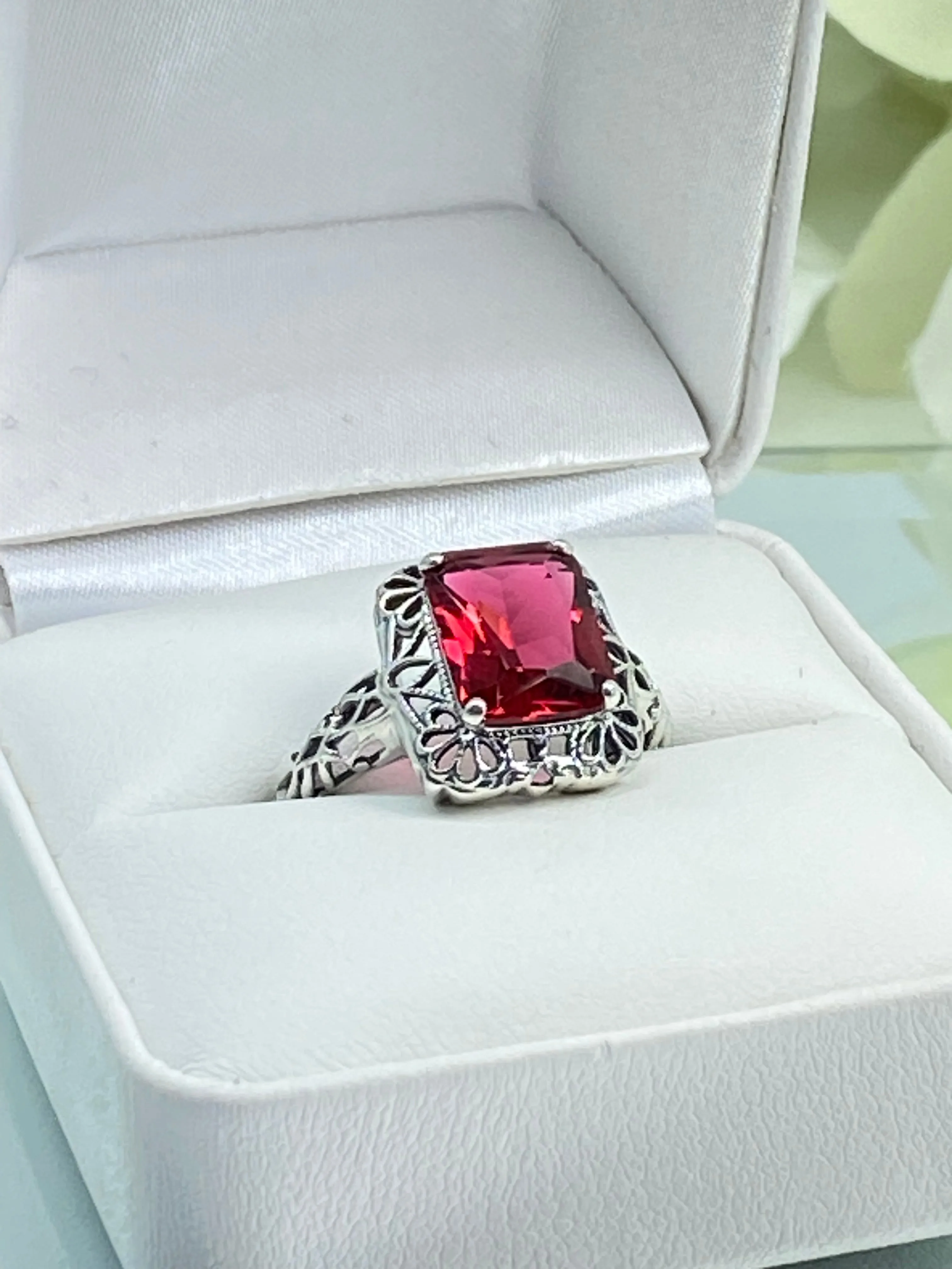 Ruby Ring, Vintage Filigree, Victorian Revival Jewelry, D150