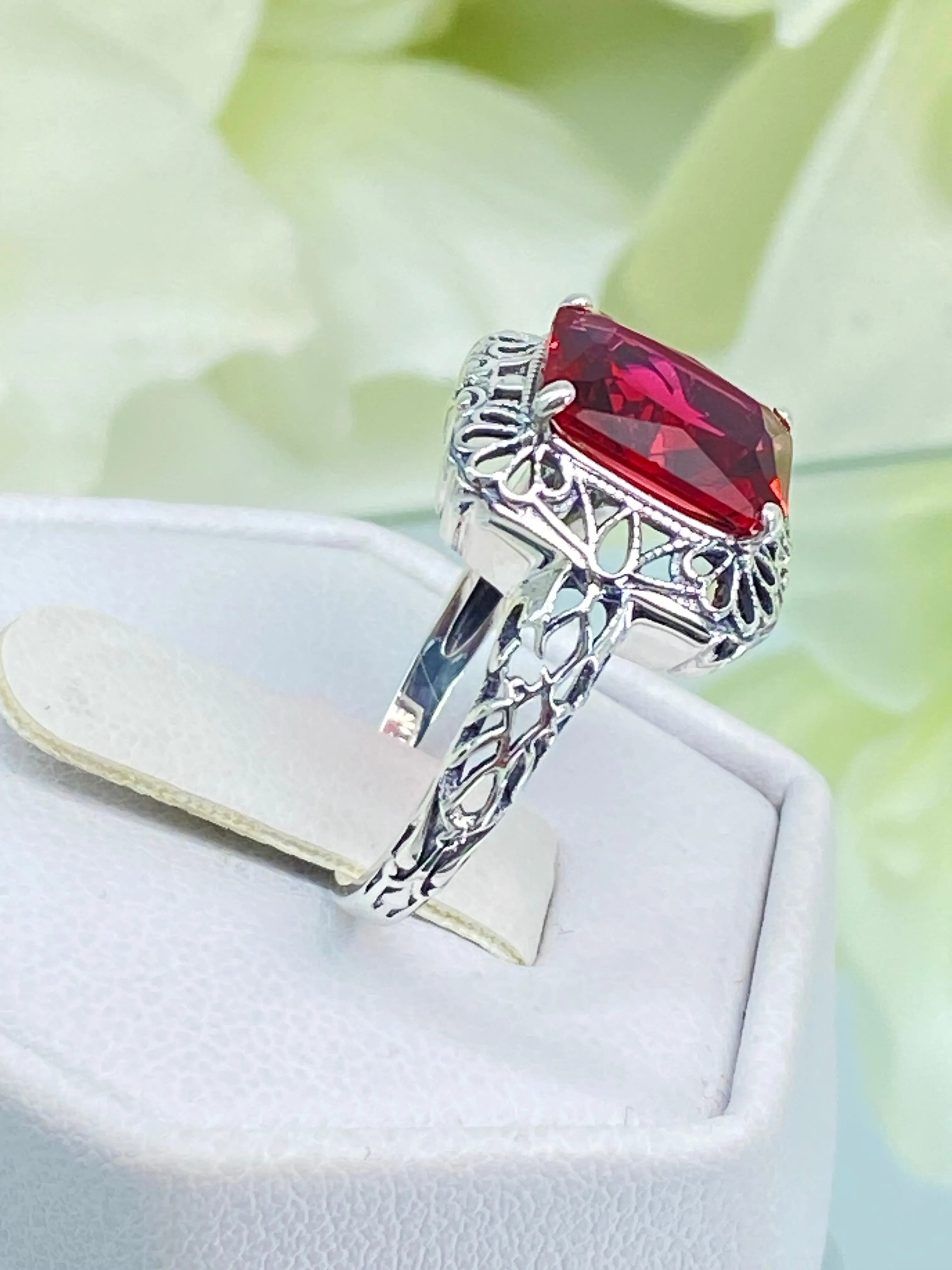 Ruby Ring, Vintage Filigree, Victorian Revival Jewelry, D150